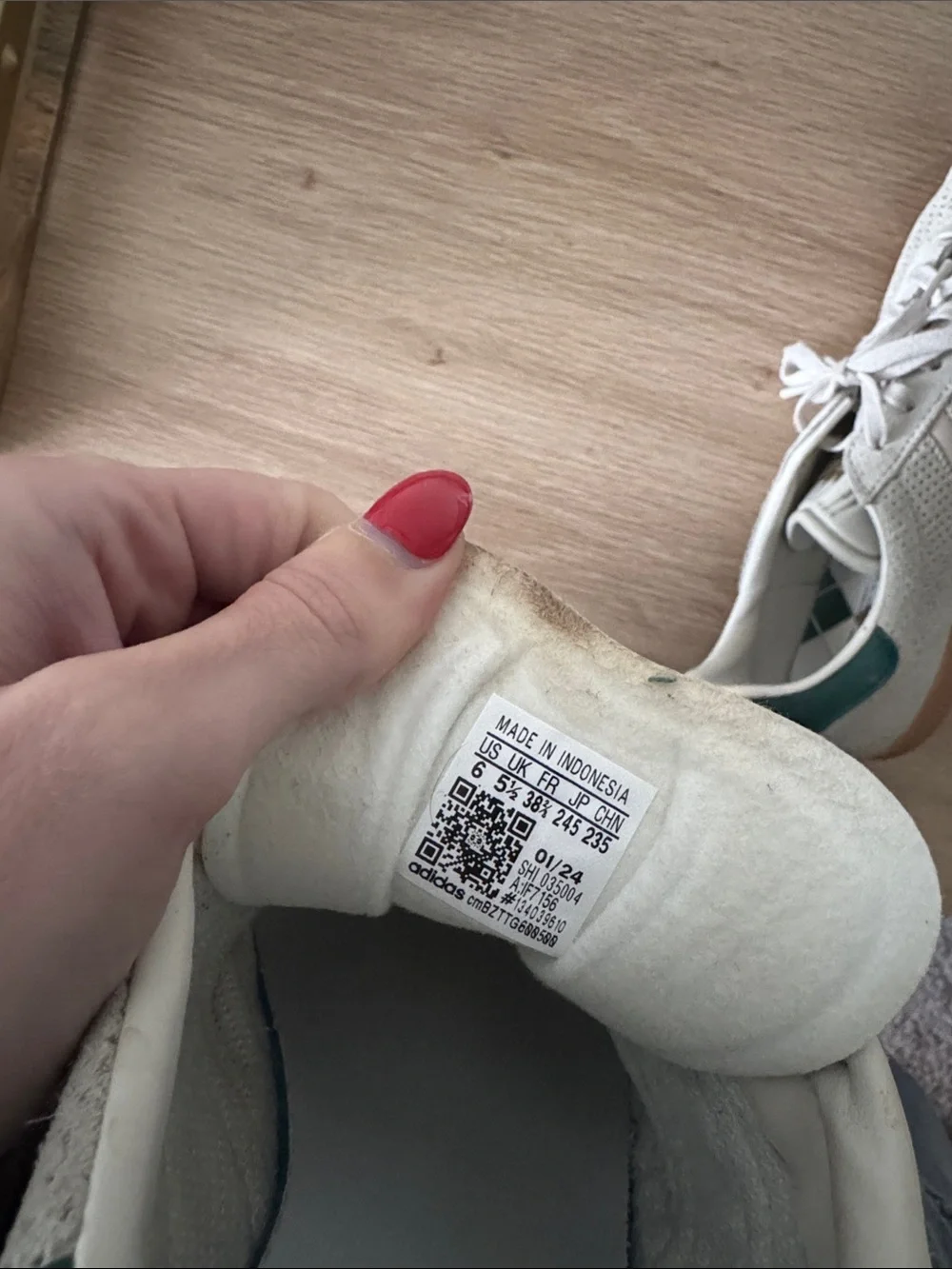 adidas Women’s Suede Sneaker in Light Beige with Teal Heel
